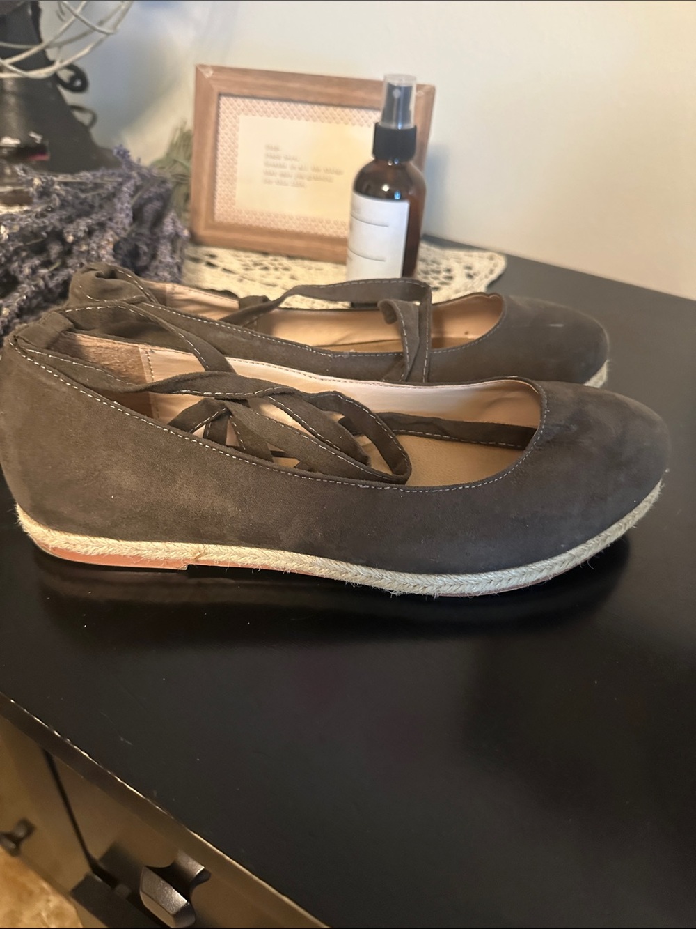Women’s Gray Suede Crisscross Espadrille Flats